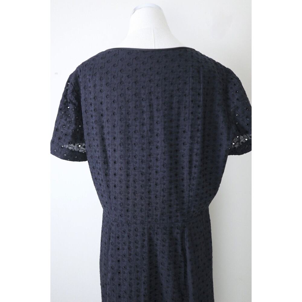 Vintage 1950s Size XL Eyelet Cotton Day Dress Midi Tea Length Short Sleeve Black - Picture 10 of 12